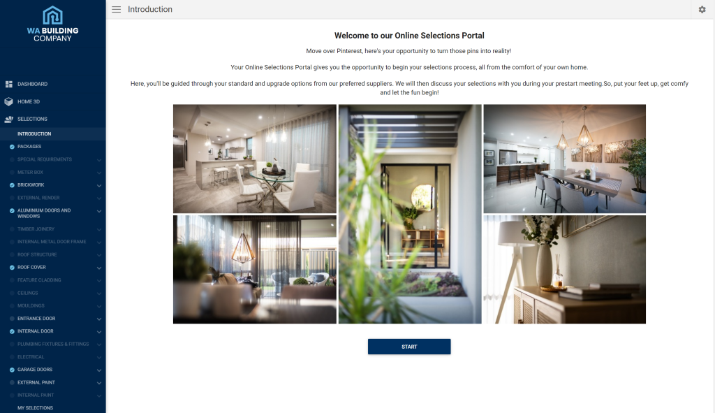 WA Building Company Online Selections Portal