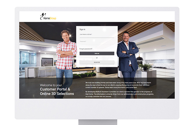 Constructive Home Group Customer Portal and Online 3D Selections client login screen