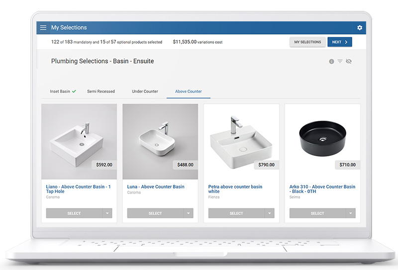 Constructive online selections plumbing selections - basins screen